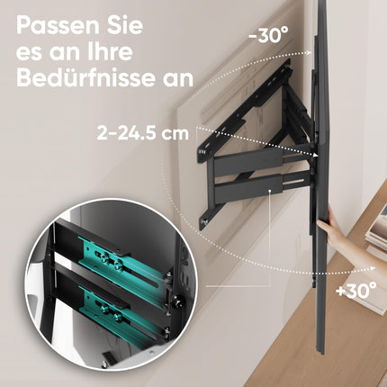ONKRON teleri seinakinnitus, pöörlev, 32–75-tollistele teleritele kuni 40 kg, üliõhuke, pikendatav teleri seinakinnitus, kallutatav, max VESA 600x400, seinakinnitus, must SM2-B