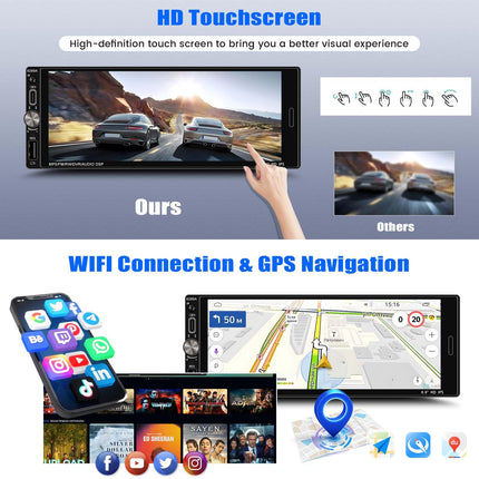 SIXTOP 1 DIN autoraadio juhtmega Carplayga, Android Auto autoraadio, Android 13 puutetundliku ekraaniga, 6,9-tollise ekraaniga, GPS/WiFi, Bluetooth, FM Mirror Link, EQ/USB/SWC+AHD tahavaatekaamera ja mikrofoniga