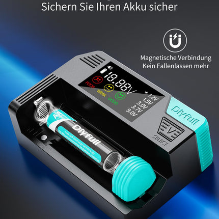 Dlyfull akutester kõikidele patareidele, magnetiline universaalne LCD-akukontroll AAA AA CD 9V ja nööppatareidele, lihtne laetav akutester 1,2 V, 1,5 V, 3 V ja 3,7 V jaoks, USB-C kaabliga