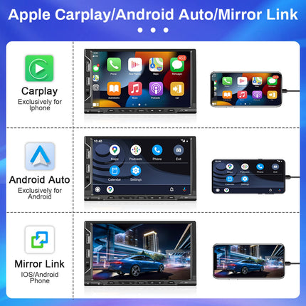 Hikity Car Radio DAB+ Double Din Android 13 with Navigation 7 Inch Touch Screen Carplay Android Auto Audio Radio with Bluetooth Handsfree Mirror Link WiFi Support Rear View Camera AUX