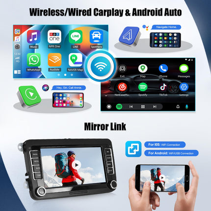 [8-tuumaline] CAMECHO 4+64G Android 13 Carplay/Android Auto/DSP autoraadio VW Golf 5 6 Touran Polo jaoks, 7-tolline puutetundlik ekraan, Bluetooth 5.0 koos WiFi, GPS DSP, FM RDS raadio, Mirror Link+32 riba ekvalaiser
