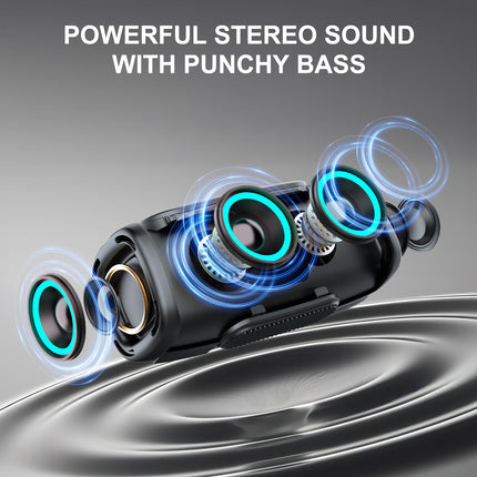 Matast Portable Bluetooth Speaker with Handle, Powerful Bass, BT5.3, IP6 Waterproof Wireless Stereo Pairing Speaker with RGB Multi-Color Rhythm Lights for Home/Outdoor/Party