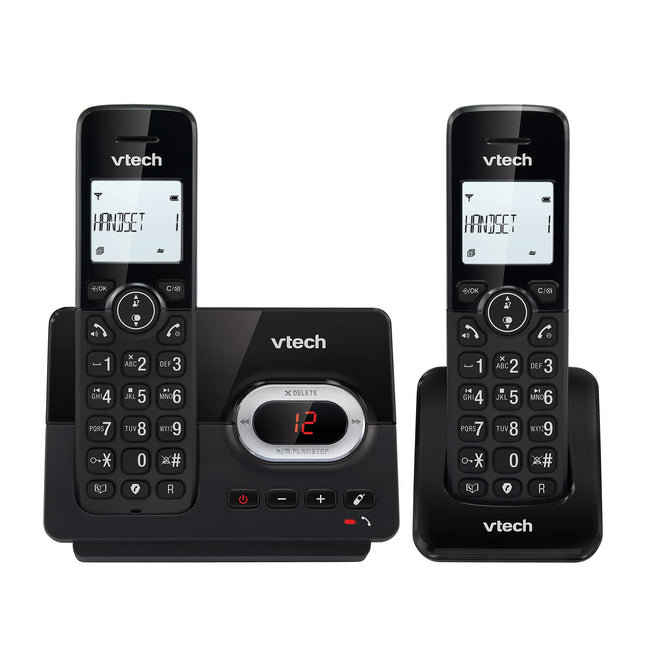 VTech CS2051 Cordless Phone with Answering Machine and 2 Handsets, ECO+ Mode, Senior Phone, Landline Phone, Call Blocker, Hands-Free Function, Large Buttons, 1-Line Display, Black