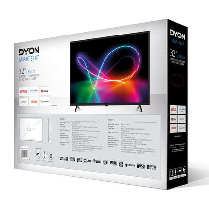 DYON Smart 32 XT - 80 cm (32-tolline) televiisor (HD nutiteler, HD kolmekordne tuuner (DVB-C/-S2/-T2), Prime Video, Netflix ja HbbTV)