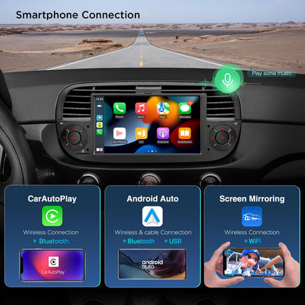 XTRONS 7-tolline IPS Android 14 autoraadio Octa Core 4GB 64GB multimeediapleier FIAT 500-le (2007-2015) Sisseehitatud 4G LTE automäng Android Auto AKM DSP GPS Bluetooth 5.0 WiFi Valikuline DAB OBD TPMS DVR