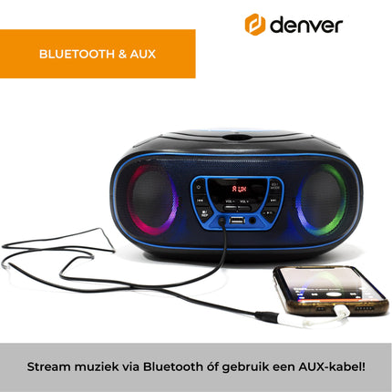 Denver Electronics TCL-212BT - CD Player (4 W, FM, External, Portable CD Player, Blue, 3.5 mm)