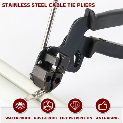 BYZESTY Cable Tie Tool, 100 Pack Stainless Steel Cable Ties with Cable Tie Gun, Cable Tie Pliers for Locking and Cutting, 200mm x 4.6mm