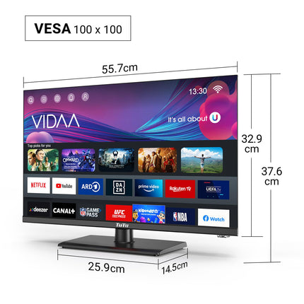 TuTu TV 25 tolli (64 cm), Full HD nutiteler Bluetoothi, WiFi, kolmekordse tuuneriga (DVB-T/T2, DVB-C, DVB-S/S2), App Store'i, keskse alusega [2025]