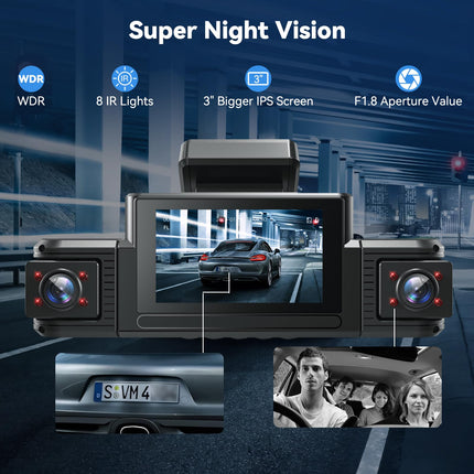 Adelagnes 4K autokaamera esi- ja taga GPS-i, WiFi-ga, 3,18" IPS-ekraan, tasuta 64 GB mälukaart, öönägemine, G-andur, tsükkelsalvestus, 170° lainurk-WDR