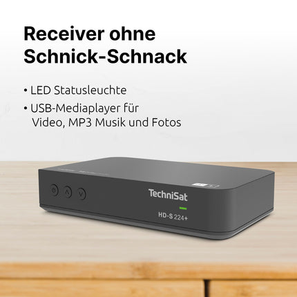 TechniSat HD-S 224+ - kompaktne HD satelliitvastuvõtja HD+ kanalipaketiga 6 kuuks (DVB-S2, ajanihke funktsioon, HDMI, USB-meediapleier, 7-päevane EPG, 12-voldine töö, kaugjuhtimispult) must
