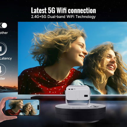 [Netflixi litsents] Android 13 nutiprojektor 4K toega koos ametlike telerirakendustega, 1080P natiivprojektor 5G WiFi BT5.2-ga, autofookus, automaatne trapetsikorrektsioon, kaasaskantav projektor kodukinole