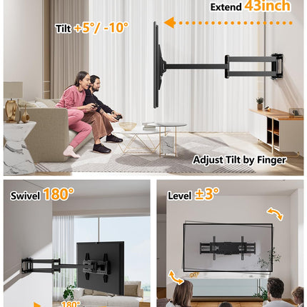 SEPISTATAV KINNITUS TV seinakinnitus 109 cm pikkuse ulatusega, topeltliigendiga vars, täisliikuv, kallutatav, pööratav teleriklamber 50-90-tollistele lame-/kumerteleritele, kandevõime 75 kg, max. VESA 600x400 mm