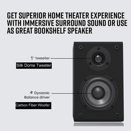 LONPOO Passive Bookshelf Speakers Pair, 75W RMS Classic Wooden Speakers 2-Way with 4-inch Carbon Fiber Woofer and 1-inch Silk Dome Tweeter, 4-8 Ohm