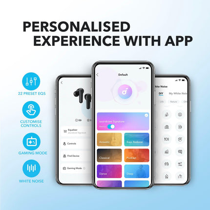 Soundcore by Anker P20i juhtmevabad Bluetooth-kõrvaklapid, 10 mm draiverid, Bluetooth 5.3, kohandatav ekvalaiser, 30-tunnine mänguaeg, IPX5 veekindlus, 2 tehisintellektiga mikrofoni, eraldi kasutatavad (valged)
