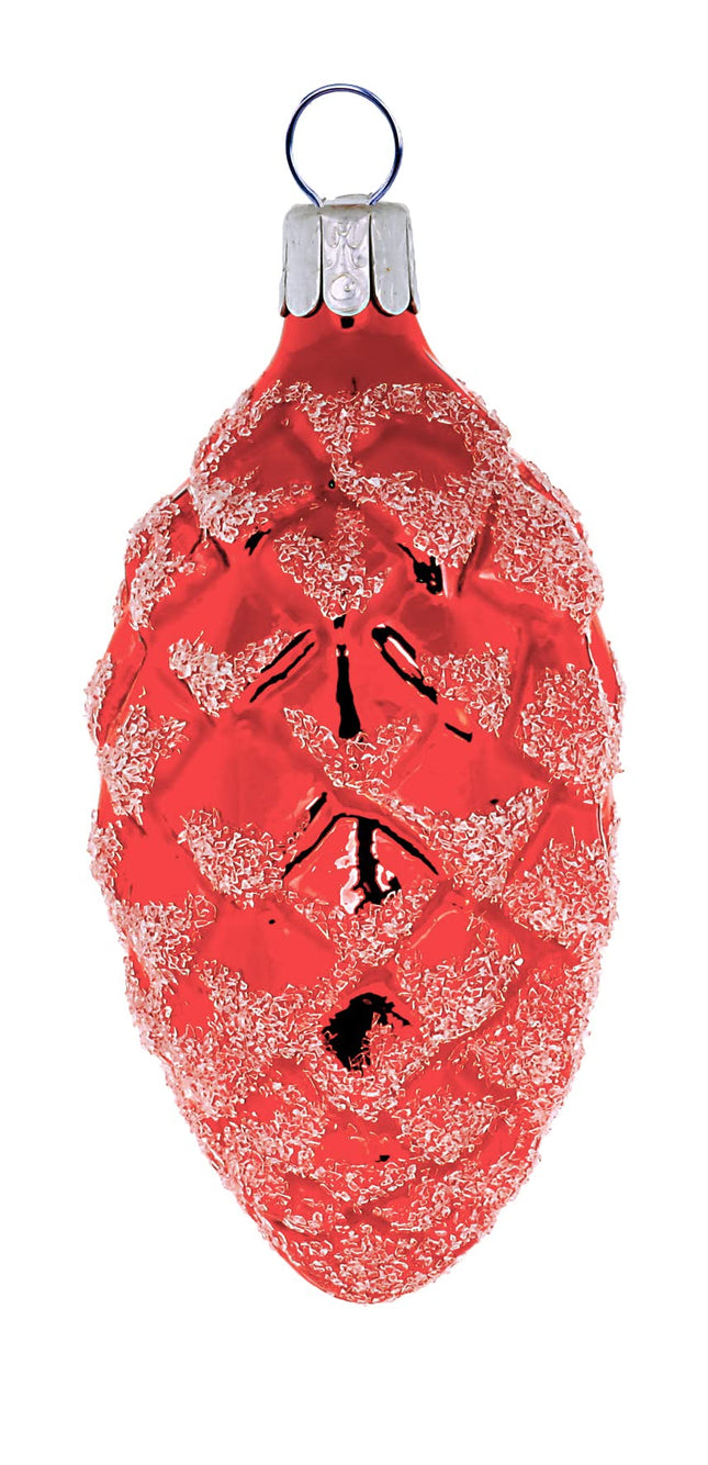 Ornex Red Ccone komplekt 6 dekoratiivset männikäbi (7 cm) jõulupuu jaoks, valmistatud suupuhutud ja käsitsi kaunistatud klaasist