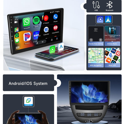 8-tuumaline 4G+64G autoraadio Android 13 Peugeot 107/Citroen C1/Toyota Aygo 2004-2014 jaoks, 10,1-tolline HD IPS puutetundliku ekraaniga autoraadio DSP Carplay, Android Auto, GPS, Wi-Fi, Bluetooth, FM RDS, tahavaatekaamera