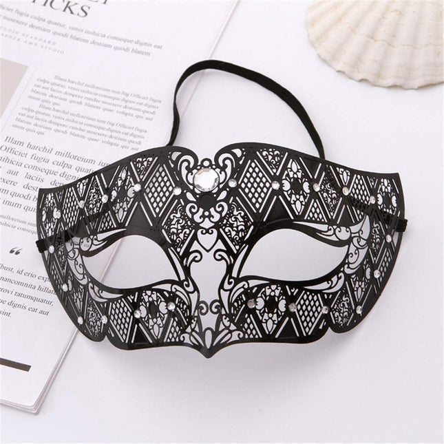 Smx mask - maskeraadimask / metallmask teemantmustriga sepistatud rauast maskiga, must - täiskasvanutele, peolistele