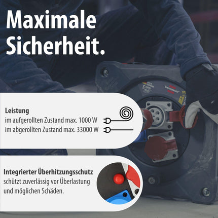 Brennenstuhl Professional ehitusplatsi kaablirull KD 3200 C7 CEE-pistiku, 2 CEE-pistikupesa ja 1 maandatud pistikupesaga (30 m must kaabel, alaliseks õuekasutuseks, valmistatud Saksamaal)