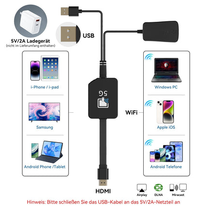 Wireless Display Dongle, 4K/5G Miracast HDMI Dongle, Seamless Streaming with 5G Support Compatible with iPhone/iPad/Android/iOS to TV/Monitor, Supports Miracast, DLNA, Airplay