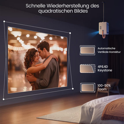 Miniprojektor【Sisseehitatud aku ja Android TV】 Toptro 1080P Full HD projektor kodukino elektrilise teravustamisega, 300 ANSI WiFi Bluetooth projektor õue, 50% suumiga väikeprojektor Netflixi/Prime Video/Dis+-iga