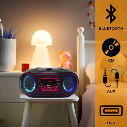 Denver Electronics TCL-212BT CD Radio FM AUX, CD, USB, Bluetooth Mood Light Pink, 111141300011