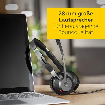 Jabra Evolve2 30 peakomplekt – stereo mürasummutavad kõrvaklapid – UC sertifitseeritud – kahe mikrofoniga kõnetehnoloogiaga – USB-C kaabel – must