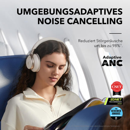 Soundcore by Anker, Space One juhtmevabad kõrvapealsed Bluetooth-kõrvaklapid, aktiivne mürasummutus, 2X tugevam häälesummutus, 40 tundi taasesitust, rakendus, kõrglahutusega heli, Bluetooth 5.3 (kohvik latte)
