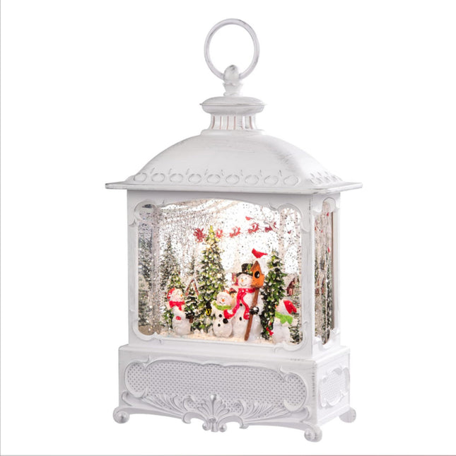 Indoor Christmas Decoration - Christmas LED Lighting White Water Rolling Antique Effect Lantern With Santa On Sleigh - Battery Operated Timer Control