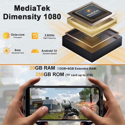 DOOGEE VMAX 5G välistingimustes kasutatav nutitelefon ilma lepinguta, 20 GB + 256 GB mõõtmed 1080, 22000mAh suur aku, 108MP kaamera, 6,6" FHD+ 120hz välistingimustes kasutatav nutitelefon Android Dual SIM IP68 veekindel OTG NFC