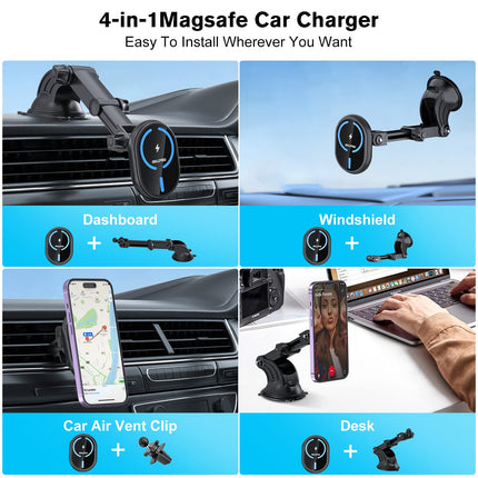 OHLPRO for Magsafe Car Mount and iPhone 16 Pro Max/ 16 Pro/ 16, iPhone 15/14/13/12 Series, 360° Adjustable Dashboard Windshield Car Phone Holder with Charging Function