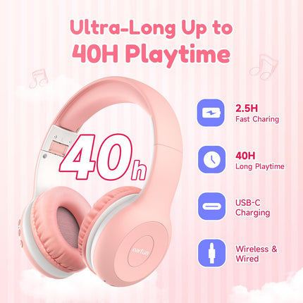 EarFun Bluetooth kõrvaklapid lastele [2 tk pakis], 85/94dB helitugevuse reguleerimine, HiFi heli, HD mikrofon, 40 tundi aku kestvust, kokkupandavad, reguleeritavad, juhtmevabad kõrvaklapid kooli/reisimiseks/arvuti jaoks, jagamisjaoturiga