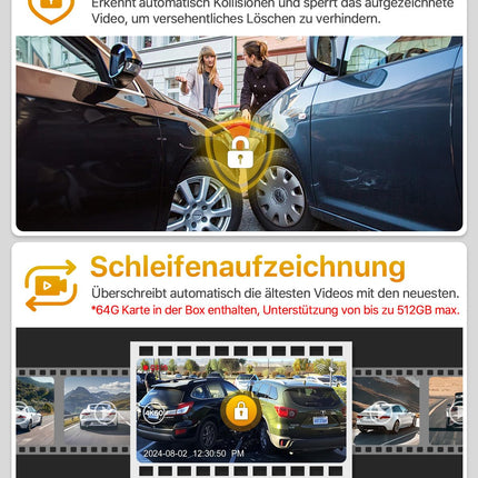 GKU 4K+2.5K autokaamera esi- ja tagaosas 5GHz WiFi-ga, autokaamera 64G SD-kaardiga, STARVIS öönägemisfunktsioon, 1.5" IPS-ekraan, GPS-autokaamera, 24H parkimise jälgimine, 360° pööratav. Max. 512GB