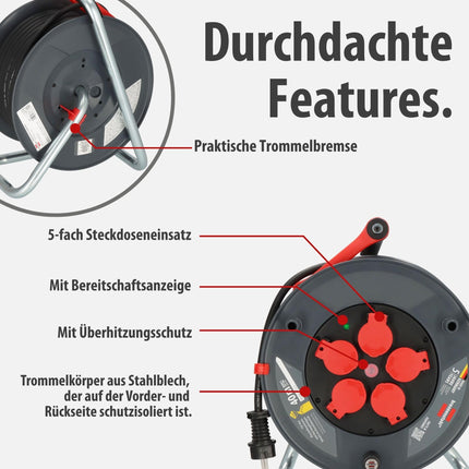 Brennenstuhl Professional Cable Reel 320 KU 4200 (40m cable in black, made of special plastic, for construction site use and continuous outdoor use, Made in Germany)