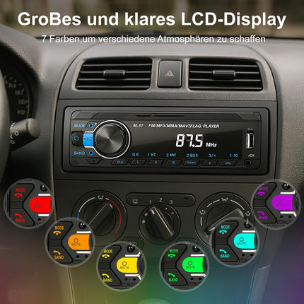 Autoraadio Bluetooth 5.0, FM/AM/7 värvitooniga autoraadio Bluetooth käed-vabad süsteemiga, 1 DIN autoraadio 2 USB/AUX/SD/MP3 mängija puldiga, iOS/Android tugi