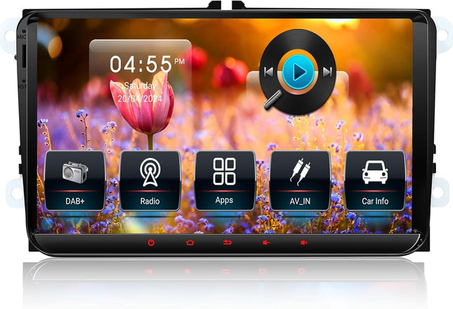 CAWELL DAB+ car radio for VW Golf 5 6 T5 Polo Sharan Passat Tiguan, [Android 13.0 4GB+64GB 2.0Ghz] CAWELL double DIN radio with 4G/Navi/Bluetooth (9 inch, 2.0GHz, 8-core Android 13 with DAB)