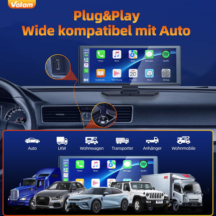 Volam 9,26-tolline CarPlay ekraan, kaasaskantav autoraadio, mis ühildub Apple CarPlay ja Android Autoga, Car Play IPS puuteekraan, sõbraekraan Siri/GOO-gle'iga, GPS-navigatsioon, Bluetooth, Mirror Link