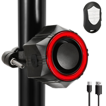 110dB jalgrattaalarmisüsteem kaugjuhtimispuldiga, USB-laetav, IP65 veekindel jalgrattaalarmisüsteem e-jalgrattale, elektrilisele tõukerattale, mootorrattale, elektrilisele tõukerattale, ukse- ja aknaalarmile, 5 helitugevuse taset