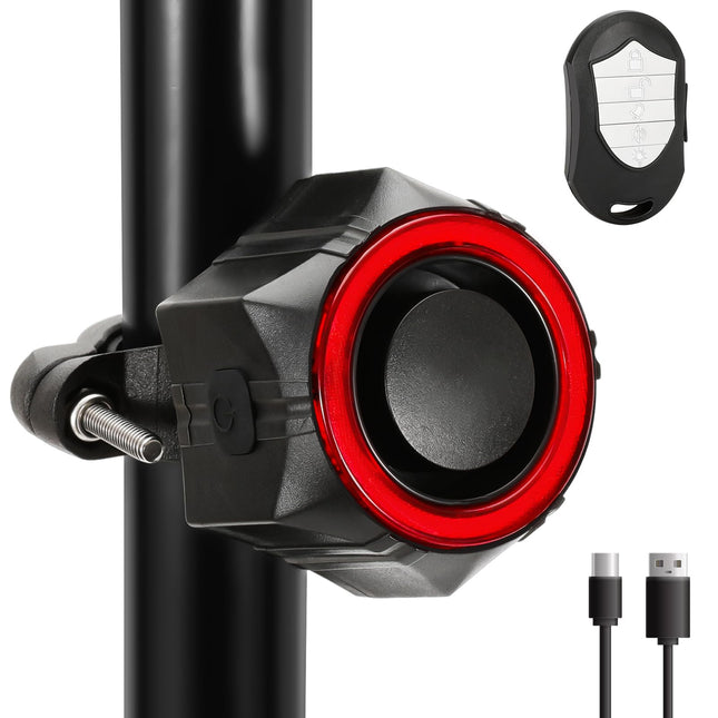 110dB jalgrattaalarmisüsteem kaugjuhtimispuldiga, USB-laetav, IP65 veekindel jalgrattaalarmisüsteem e-jalgrattale, elektrilisele tõukerattale, mootorrattale, elektrilisele tõukerattale, ukse- ja aknaalarmile, 5 helitugevuse taset