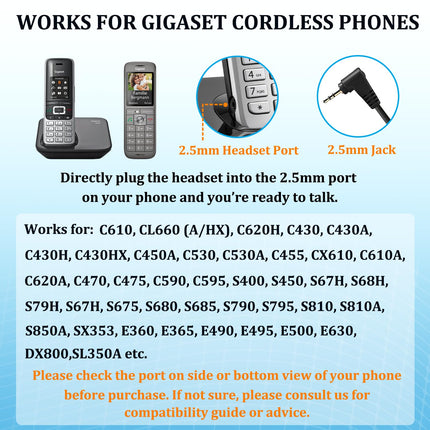 Callez 2.5mm jack headset telephone with microphone noise cancelling, cordless landline headphones for Panasonic Gigaset C430A CL660HX Polycom Cisco SPA cordless landline telephones