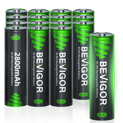 BEVIGOR AA laetavad akud, 2800mAh 1,2V laetav aku, suure mahutavusega AA NiMH laetavad akud, 16 tükki, eellaetud