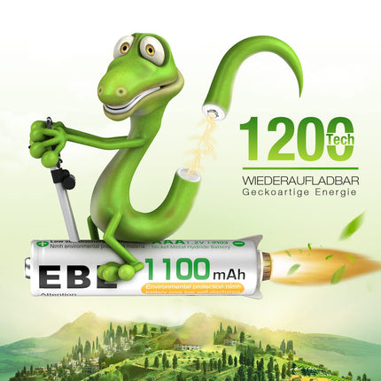 EBL AAA battery 1100mAh 20 pieces Micro AAA rechargeable batteries type NI-MH high charging cycles