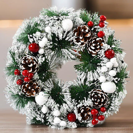Christmas wreath 30cm door wreath Christmas, Christmas garland with Christmas balls pine cones berries for front door, fireplace and wall decoration, wreath with apples pine cones