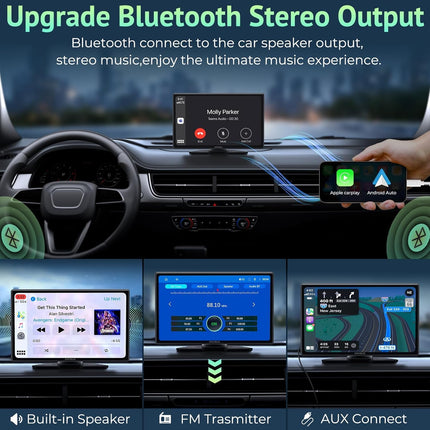 APHQUA CarPlay ekraan autole, 9-tolline juhtmevaba Apple CarPlay ja Android Auto autostereo, kaasaskantav puuteekraan autos mängimiseks GPS-navigatsiooni/peegliühenduse/Bluetoothi/FM/AUX/USB-ga (A98RC)