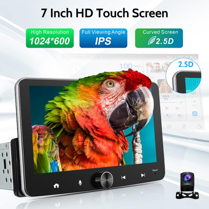 4G+64G Android car radio 1Din with wireless CarPlay, 7 inch Android car Bluetooth radio 1Din with screen, touchscreen CarPlay car radio with navigation, Google Play, SWC, AM/FM/DSP, USB/WiFi