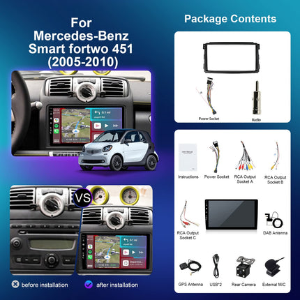 JOYX Android 12 IPS autoraadio - [sisseehitatud DAB] - sobib Benz Smart Fortwo 451 (2005-2010) - juhtmevaba Carplay/Android Auto - 4G+64G - kaamera + mikrofon - 9-tolline 2 DIN-ekraan - SWC DSP WiFi kiirkäivitusega 360-kraadine kaamera