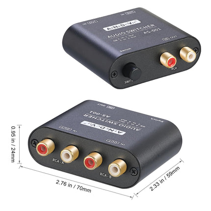 AtNeDcVh 2 porti 1 sisend 2 väljundit / 2 sisendit 1 väljund Kahesuunaline audiolüliti, ühildub RCA 3,5 mm pistikutega, 2-suunaline stereo K L/R kõlar, kõrvaklapid, audiovalija, jaotur