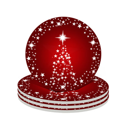 Silver Star Christmas Tree with Red Background Christmas Coasters Absorbent Ceramic Drink Coasters for Christmas Decoration Soft Coasters, 4 Pack