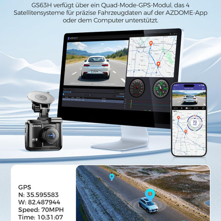 AZDOME autokaamera 4K resolutsiooniga, WiFi autokaamera GPS-iga, öönägemisega autokaamera, 170° lainurk, WDR, 2.4" IPS, 24/7 parkimise jälgimine, liikumistuvastus, tsükkelsalvestus (GS63H)