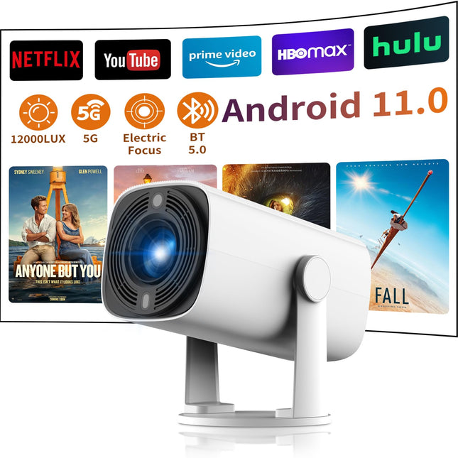 Videoprojektor, 5G WiFi Bluetooth-projektor Full HD 1080P projektor 4K toega filmiprojektor 8000L välistingimustes kasutatav kaasaskantav miniprojektor, mis ühildub teleripulga, sülearvuti, tahvelarvuti, HDMI ja USB-ga