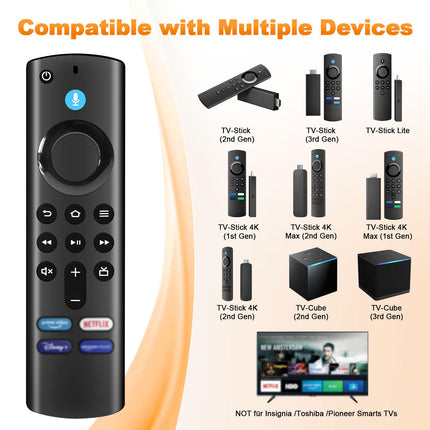 Replacement Voice Remote Control (3rd Gen) with Voice Function for Smart TV (2nd Gen/3rd Gen/Lite/HD), for Smart TV Cube (2nd Gen/3rd Gen), With Volume Buttons, Power Button